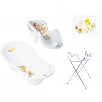 gofuture bañera para bebé 3078193010 con soporte plegable y pato, 102 cm blanco Vögelchen weiß Talla:3er - Set mit Premium Ständer