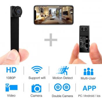 Spy Camera WiFi Mini Hidden Camera 1080P HD Portable Wireless Camcorder Video Recorder IP Cameras with Dual Detachable Lens/Motion Detection Nanny Cam for Indoor Outdoor Home Security Monitoring