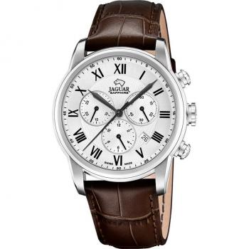 Reloj Jaguar Acamar J968/5 para Hombre, Esfera Plateada, Correa de Piel Marrón