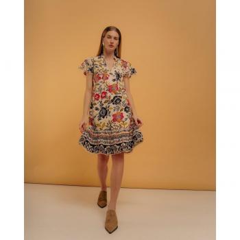 Niza - Vestido corto con volante y cuello redondo