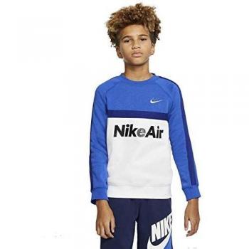 NIKE Sudadera NSW Crew para niño, Niños, Sudadera, CJ7850, Azul y Blanco, Medium