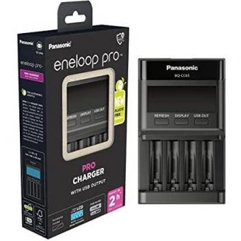 Cargador Rápido Panasonic Eneloop Pro BQ-CC65 con Pantalla LCD, USB, para Baterías AA/AAA (sin baterías incluidas)