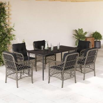 7-Piece Grey Poly Rattan Garden Dining Set with Cushions