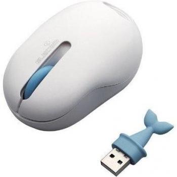 Elecom 13102 - Ratón óptico inalámbrico con Cola de delfín, Color Blanco/Azul