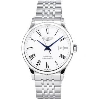 Longines Record Chronometer Automatic Men's Watch L2.821.4.11.6 - Stainless Steel Case, White Dial, 40mm Size