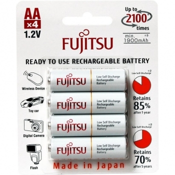 Fujitsu FB166720642 - Juego de 4 Baterías AA Recargables, 1900mAh, NiMh