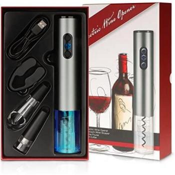 Sacacorchos Eléctrico,Profesional Automatico Abrelatas de Vino, Abridor Botellas USB Recargable con Corta Cápsulas, Vertedor de Vino, Tapón de Vino Silicona de Vacío, Caja de Regalo
