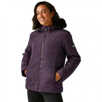 Regatta Women's Water-Repellent Hooded Dark Purple Quilted Puffer Jacket, Size 14