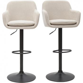 Set de 2 taburetes de cocina regulables de tejido efecto aterciopelado beige y metal Amika