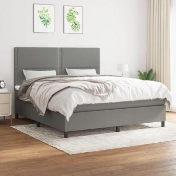 Cama box spring suave con colchón de tela gris oscuro 160x200 cm