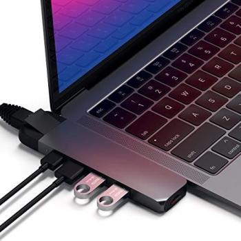 Satechi Aluminum Type-C Pro Hub Adapter with Ethernet - 4K HDMI, USB-C PD, Gigabit Ethernet, USB 3.0, Micro SD Card Slot - Compatible with 2016/2017/2018 MacBook Pro 13-Inch and 15-Inch