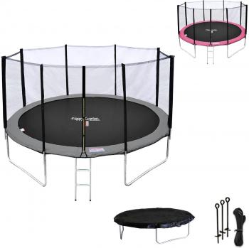 Cama Elástica Premium 370cm Reversible Gris/Rosa con Red de Seguridad, Escalera, Lona y Kit de Anclaje Perth