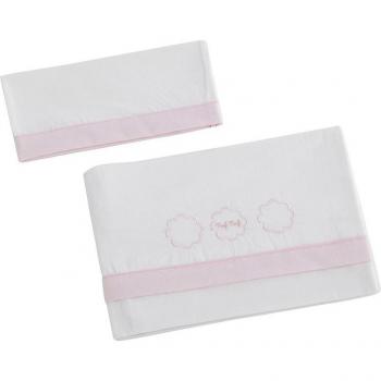 Juego de sábanas para cuna 120x160cm tres chic blanco y rosa
