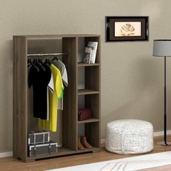 Perchero Burro Nesbyen con 4 estantes y barra para ropa, aglomerado 126x90x30 cm - Efecto Nogal