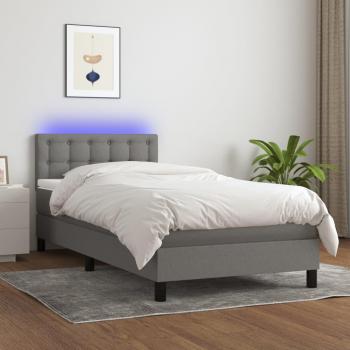 Colchón de cama suave con tela LED gris oscuro 90x200 cm, tipo box spring