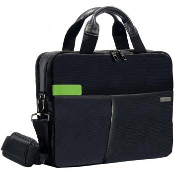 Leitz 60390095, Bolsa para PC 13,5 Smart Traveller, Poliéster/Metal/Piel, Negro