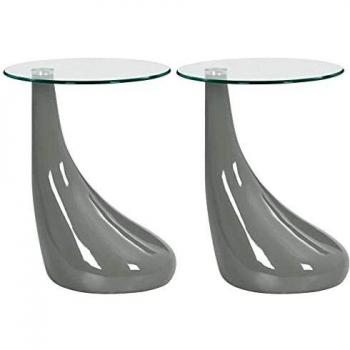 vidaXL 2x Mesas de Centro Redondas de Vidrio Hogar Casa Muebles Mobiliario Comodidad Elegante Decoración Diseño Estilo Salón Gris Brillante