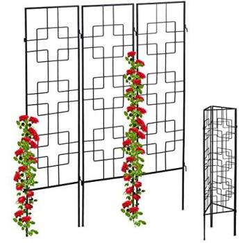 Soportes Metálicos para Plantas Trepadoras, Set de 3 con Estacas, Enrejado Jardín 122 x 30,5 cm, Color Negro