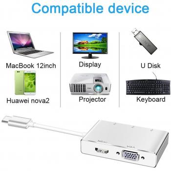 USB tipo C a HDMI/VGA/3 x USB 3.1 Tipo C HUB adaptador, vprawls USB C Hub
