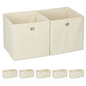 12 Cajas de Almacenaje Cuadradas de Tela Beige, 30 x 30 x 30 cm, para Estanterías