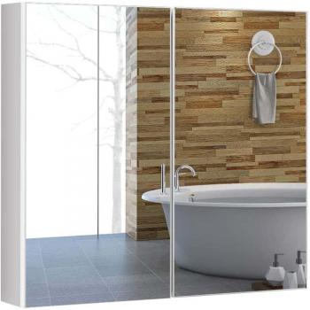 Armario de Baño con Espejo de Pared Costway, 2 Puertas, 2 Estantes de Almacenamiento, Color Blanco, Dimensiones: 62 x 11.3 x 65 cm