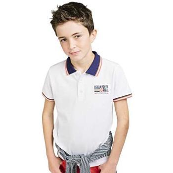 Polo Infantil Blanco Bordado de Manga Corta Talla 5-6