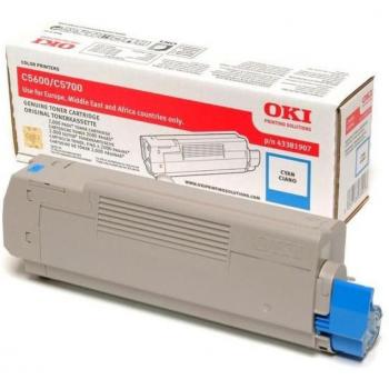 OKI 43381907 Toner Cian Original para impresoras OKI C5600/C5700 con rendimiento de 2000 páginas