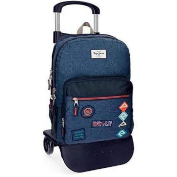 Pepe Jeans Paul Mochila Doble Compartimento con Carro Azul 30,5x44x15 cms Poliéster 19.8L