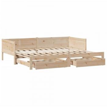 Sofá cama nido con cajones de madera maciza de pino 90x200 cm Marrón