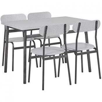 Juego de Comedor Mesa Rectangular 110 x 70 cm con Tablero Gris, Patas de Acero Negro, Incluye 4 Sillas Estilo Moderno Velden