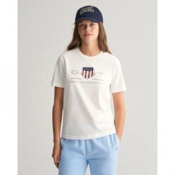 Camiseta Archive Shield blanca para niños Gant con dibujo frontal y cuello redondo