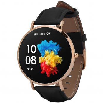 Garett Verona Gold-Black Leather Smartwatch for Women