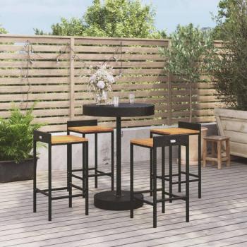 vidaXL 5 Piece Garden Bar Set Black Poly Rattan & Solid Wood Acacia