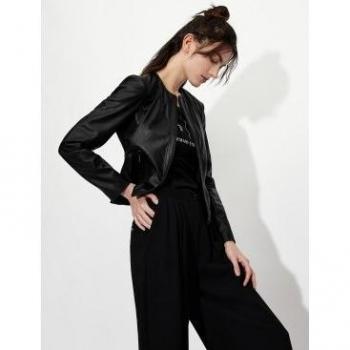 Armani Exchange Women's Classic Black Leather Jacket, XL, Casual Zip-Up Blazer