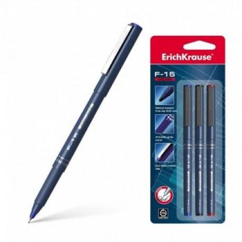 Erichkrause Pack de 3 Bolígrafos F-15 - Trazo Fino de 0.6mm - Colores Azul, Negro y Rojo