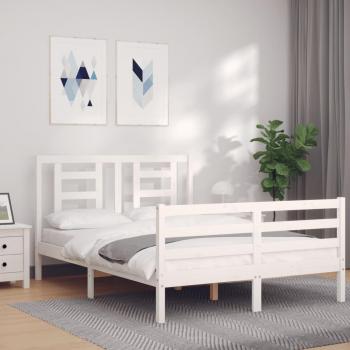 Cama de matrimonio de madera maciza con cabecero blanco