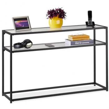 Consola Recibidor Moderna de Metal y Vidrio Templado, 2 Tableros, 70x110x30 cm, Color Negro