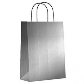 SIN MARCA Paq.25 bolsas papel asa retorcida formato xs 18+8x24cm 90gr plata 02003085