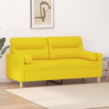 Sofá de 2 plazas con cojines amarillos claros de 140 cm en tela Vidaxl
