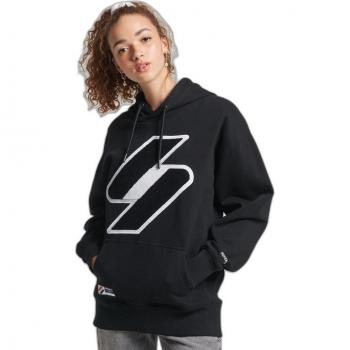 Sudadera con capucha Superdry Code Logo Chenilla OS negra y blanca para mujer - Talla XS-S