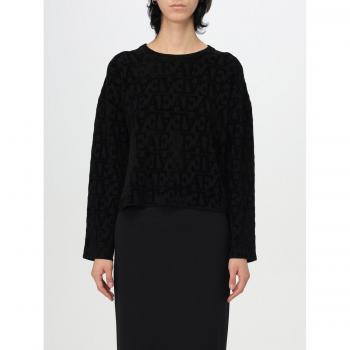 Emporio Armani Women's Black Logo Print Round-Neck Sweater, Size XL