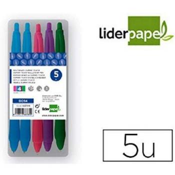 Liderpapel - Bo15 Pack De 5 Bolígrafos Retractiles, Multicolor