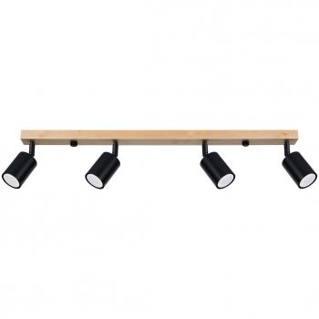 Foco de techo moderno Sollux Verdo, barra de madera negra, 4x GU10, plafón tubo en metal, longitud 25cm