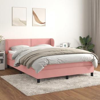 Cama box spring de muelles con colchón en terciopelo rosa 140x200 cm