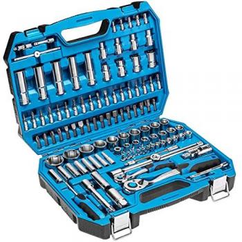 Kit de herramientas Hogert Technik HT1R432 - Caja de Herramientas, Juego de Herramientas, Maletín de Herramientas, Llaves de Vaso, Puntas y Accesorios, Acero Cr-V, M