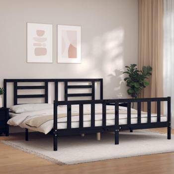 Cama de madera maciza con cabecero negro 200x200 cm
