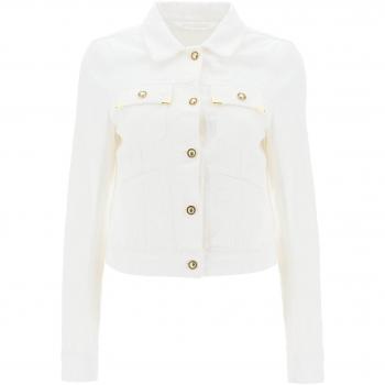 Palm Angels Short Denim Jacket with Gold-Tone Metal Edges - S White