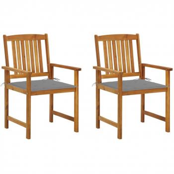 Acacia Wood Garden Chairs with Cushions - Set of 2