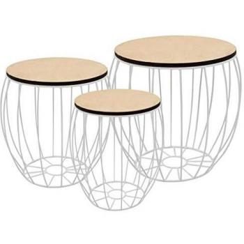 vidaXL Set Mesas Centro 3 Piezas Madera Contrachapada Hierro Mesilla Auxiliar