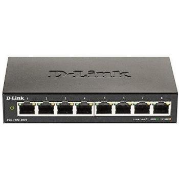 D-Link DGS-1100-08V2, Switch Smart 8 puertos Gigabit, RJ-45, Gestión web, Layer 2, VLAN, sobremesa, sin ventilador, IGMP Snooping, VoIP VLAN, QoS, Seguridad red, sin ventilador, Green
